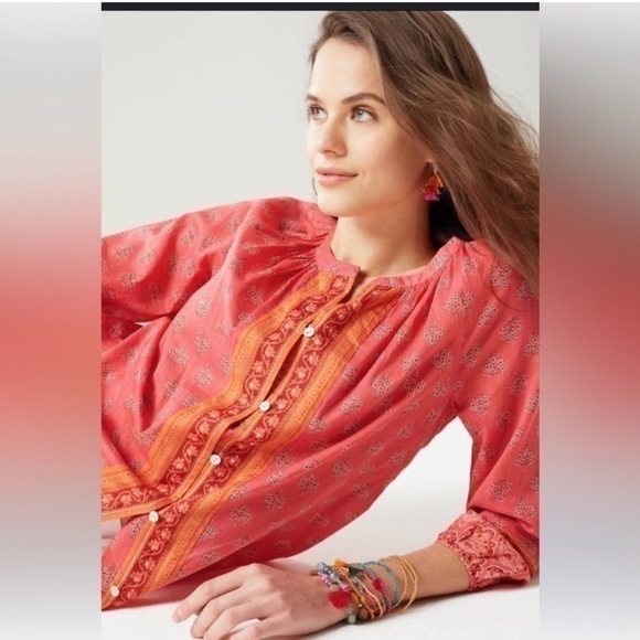 J. Jill Tops - J. Jill Strawberry Boho Printed Voile Floral Button Down